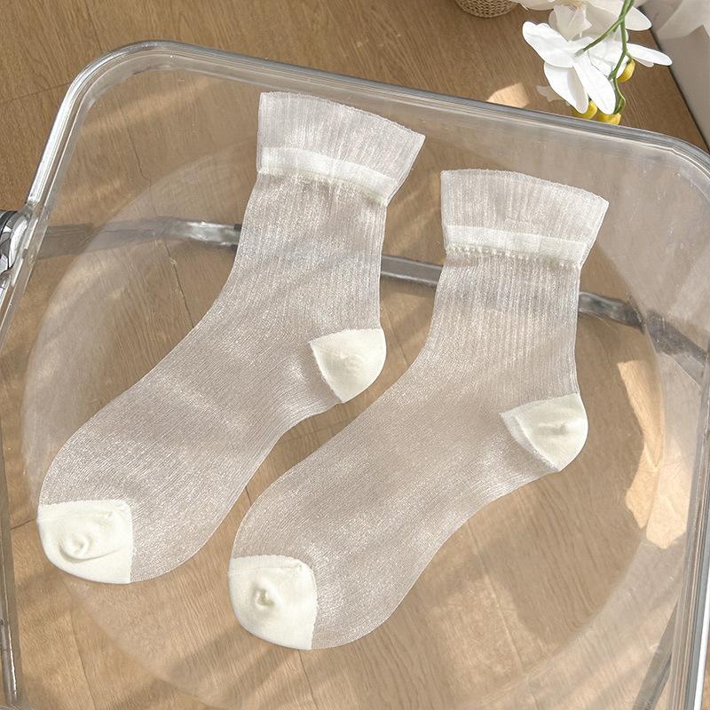 

Female Summer Ultra Thin Lovely Lace Ballet Wind Transparent Glass Silk In The Tube Pile Socks 1 pair білий