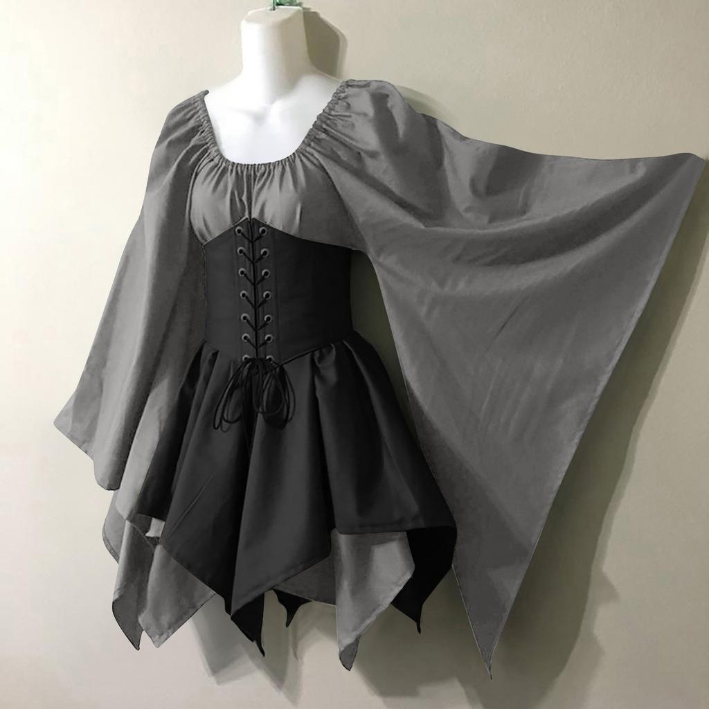 Women Fashion Long Sleeve Vintage Dress Cosplay Party Evening Night Formal Dress