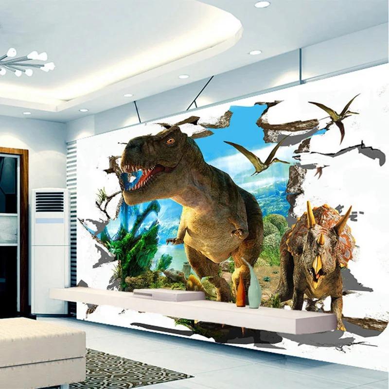 3D nástěnná malba, stereo tapeta s dinosaury, pozadí, nástěnná malba do dětského pokoje, obývacího pokoje, bytové dekorace