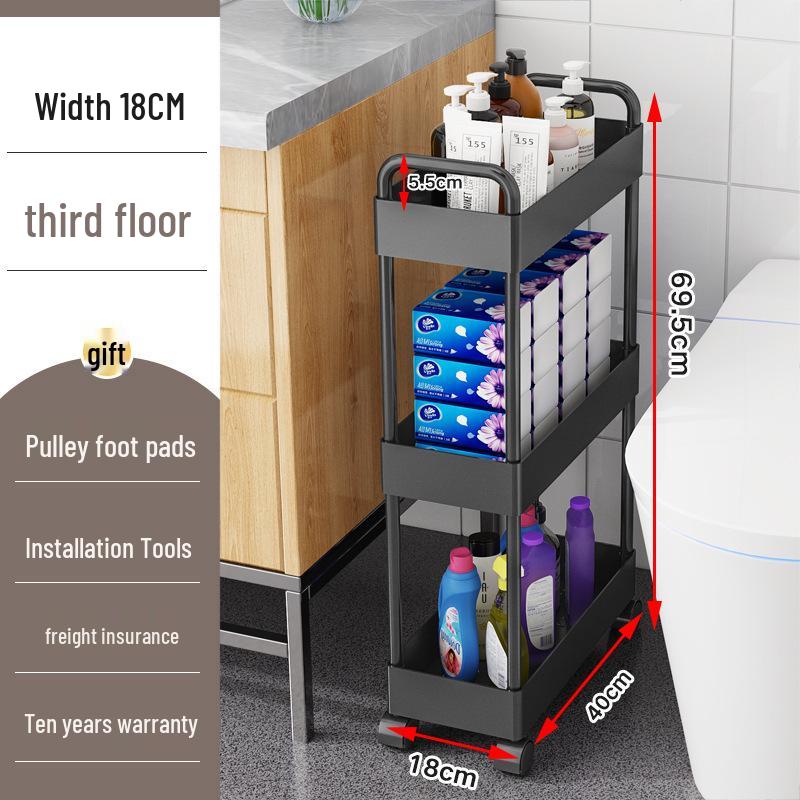 Movable Bathroom Trolley Rack for Layered Gap Storage