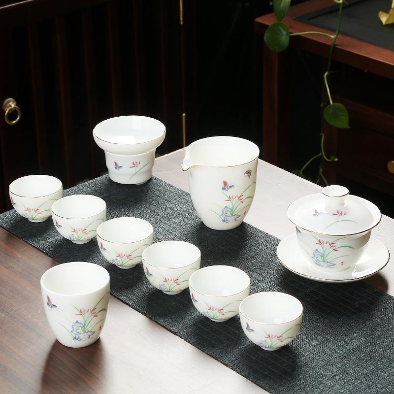 Ceramic suet jade porcelain kung fu tea set with gifts for home use