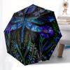 Blue Dragonfly Garden: A Vibrant Circular Art Print Umbrella, Cute Umbrella with Cute Design, Portable 3-Fold Compact Umbrella for Men & Women, Valent