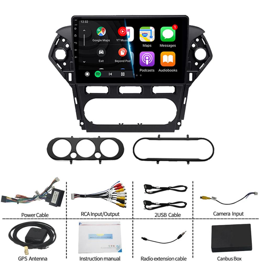 Car Radio Android 14 Carplay Auto For Ford Mondeo 4 Mk4 2010 - 2014 Navigation GPS Multimedia Player Stereo wifi+4G BT Video DVD