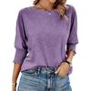 Women's Round Neck 3/4 Sleeve T-Shirt Pure Color Cotton Rainbow Cross-Border Round Neck Short-Sleeved Top