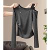 Women's Striped Off-Shoulder Long-Sleeve T-Shirt