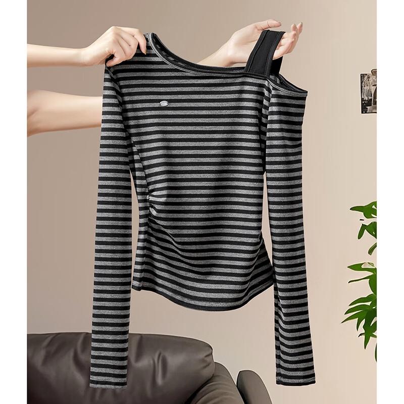 Women's Striped Off-Shoulder Long-Sleeve T-Shirt