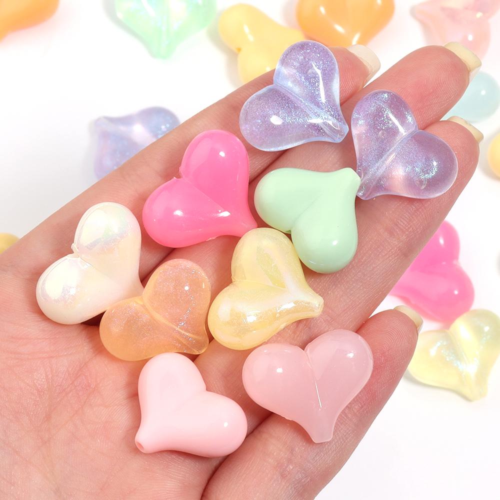 30pcs17x22mm Acrylic Love Heart Bead Shiny Loose Spacer Charm Bead for DIY Bracelet Necklace Jewelry Handmade Beaded Material
