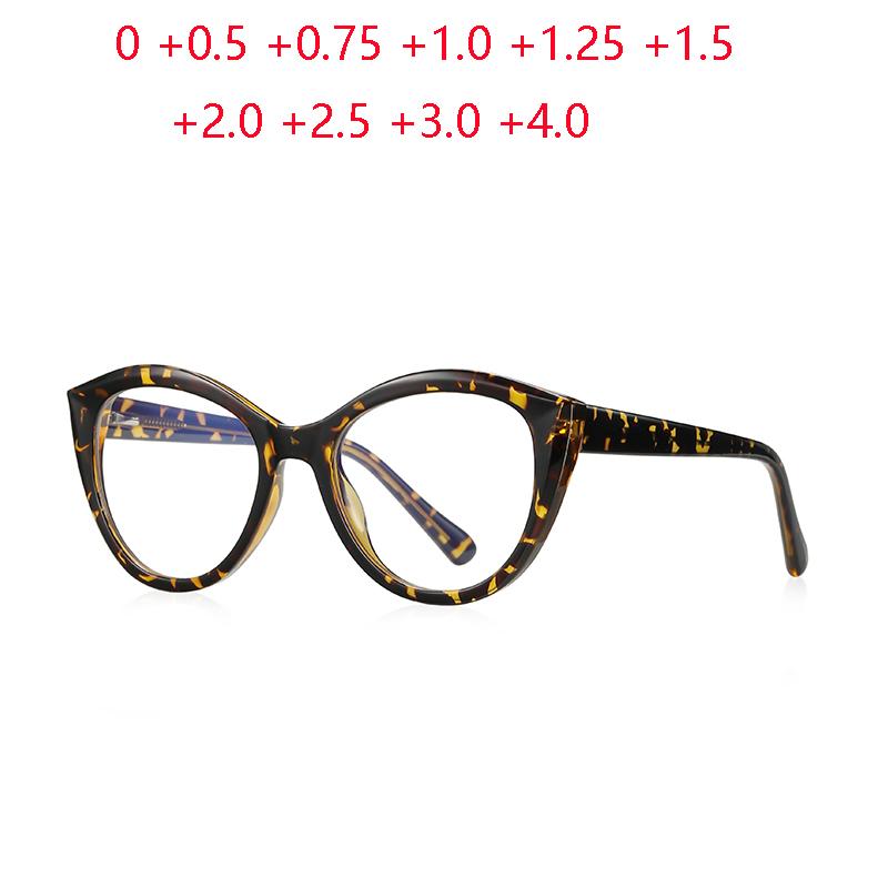Leopard Frame Round Presbyopic Glasses Women Fashion TR90 Farsightedness Spectacles 0 To +6 0