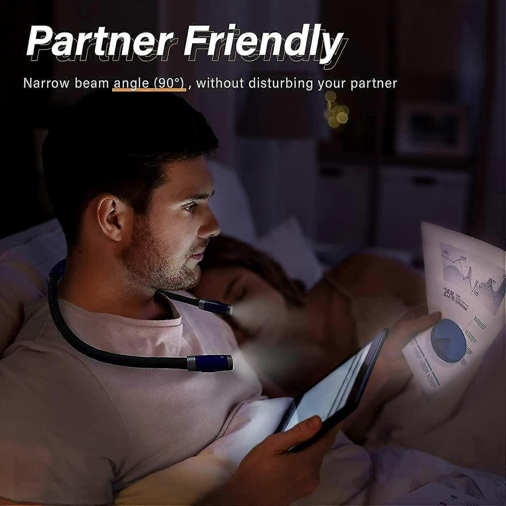 Rechargeable Led Neck Reading Light, Bed Reading Light, 3 Brightness Levels, Flexible And Soft Silicone Arm, Comfortable To Wear And Durable.