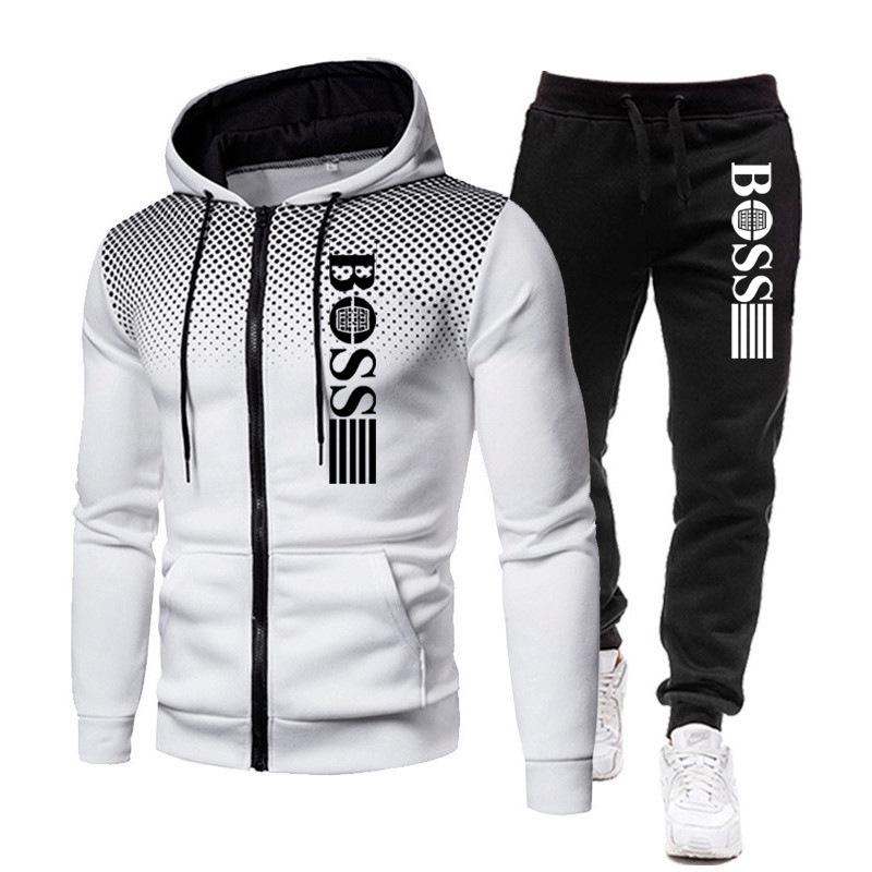 2023 Men's Trendy Zipper Hoodie Tracksuit Set - Autumn/Winter Casual Print
