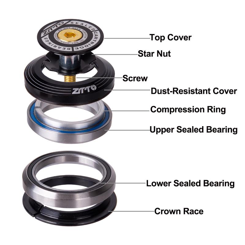 ZTTO MTB Road Bike Internal Threadless Headset SEMI-INTEGRATED CNC Headset 1 1/8"-1 1/2" Sealed Bearing Straight Tapered Fork