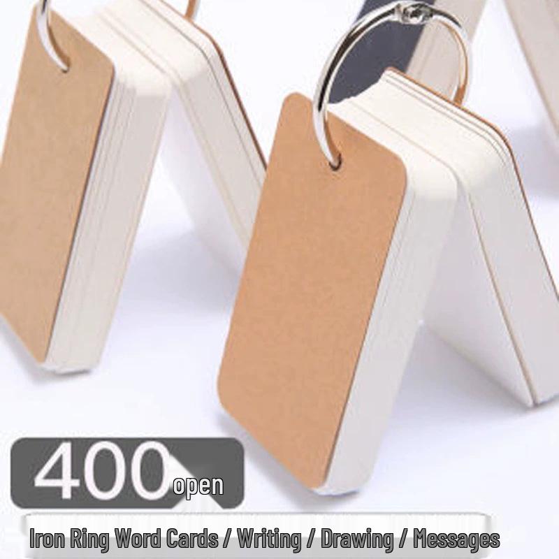 White DIY Portable Handwritten English Word Card with Iron Ring