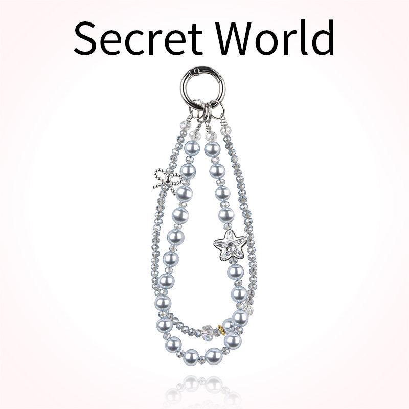 Fashionable Pearl Crystal Mobile Phone Chain Star Beaded Double Strand Crystal Lanyard Short Wrist Hand-held Hanging Accessory 1