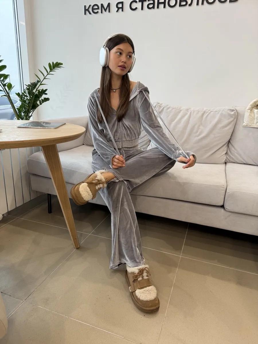 

Европейский и американский стиль, кардиган с капюшоном с длинными рукавами и длинные брюки на кулиске, повседневный модный спортивный костюм для женщин Extra Large серый