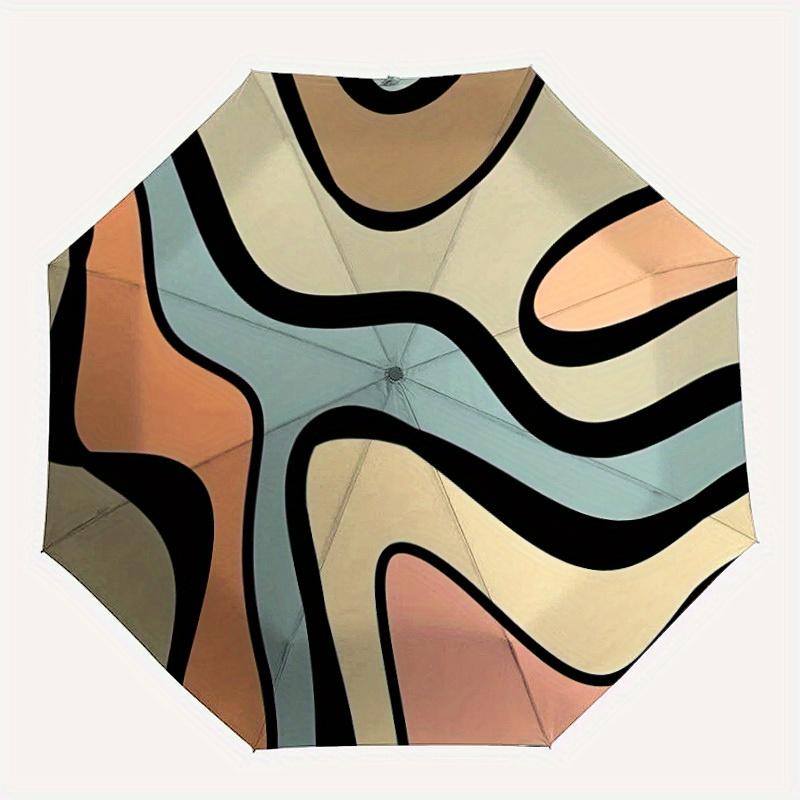 

1pc Abstract Art Print Automatic Folding Umbrella - 8-Rib Iron Frame, Windproof, Portable Sunshade with Plastic Handle for Travel & Outdoor