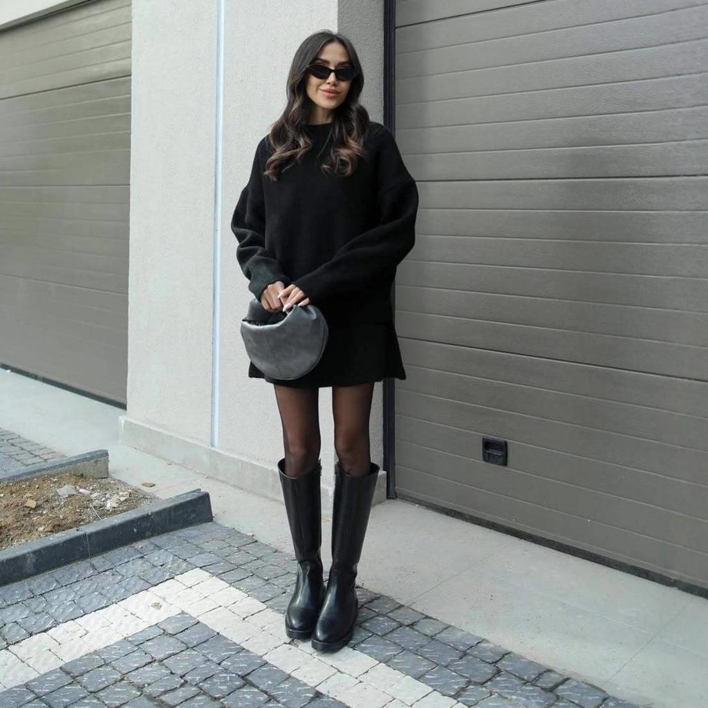 Autumn 2025 Women's Long Sleeve Sweater Dress: Casual, Loose-Fit Round Neck with Skirt