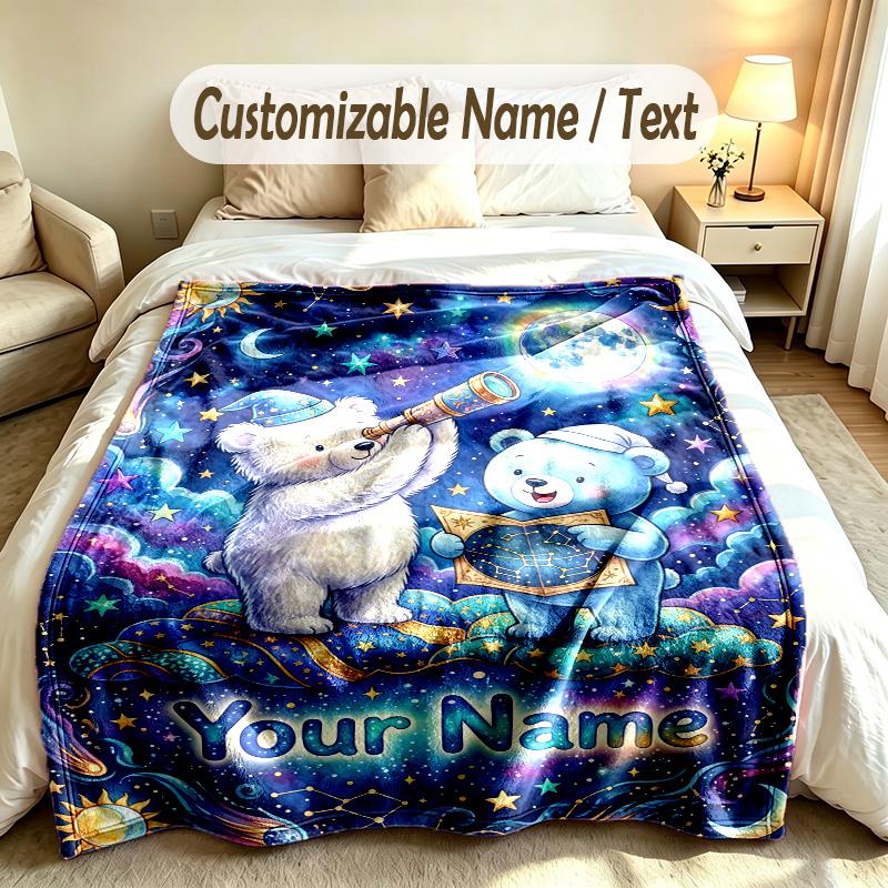 Teddy Bear Theme Custom Blanket Personalized Name & Text Customized Soft Warm Throw Blanket Home Decor