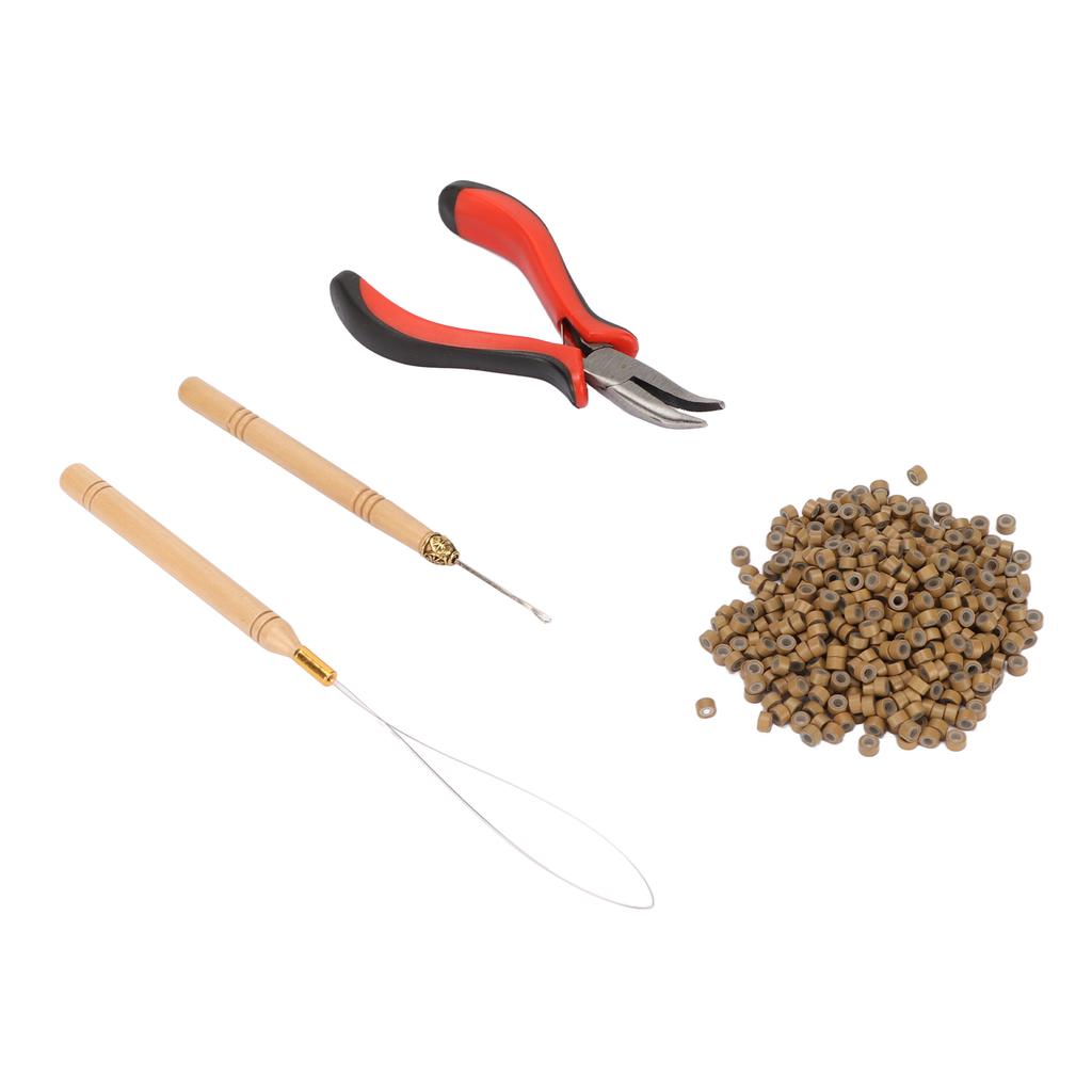 Hair Extension Tool Kit Micro Silicone Rings Bead with Pliers Pulling Hook Crochet Hair Styling Extension Tool