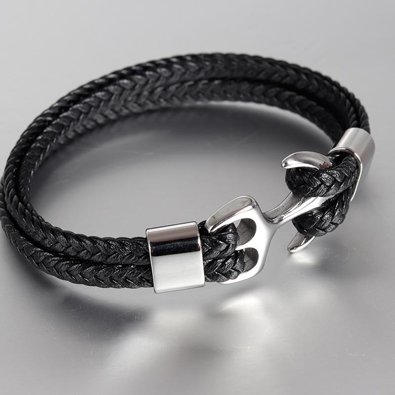 Men s Anchor Bracelet, Vintage Braided Leather Rope Bracelet, Multilayer Leather Bracelet Couple Bracelet 2026 19CM