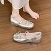5cm Inner Height Increase~ Silver Bow Ballet Shoes for Women's Summer Wear with Half Slippers French Muller Half Drag