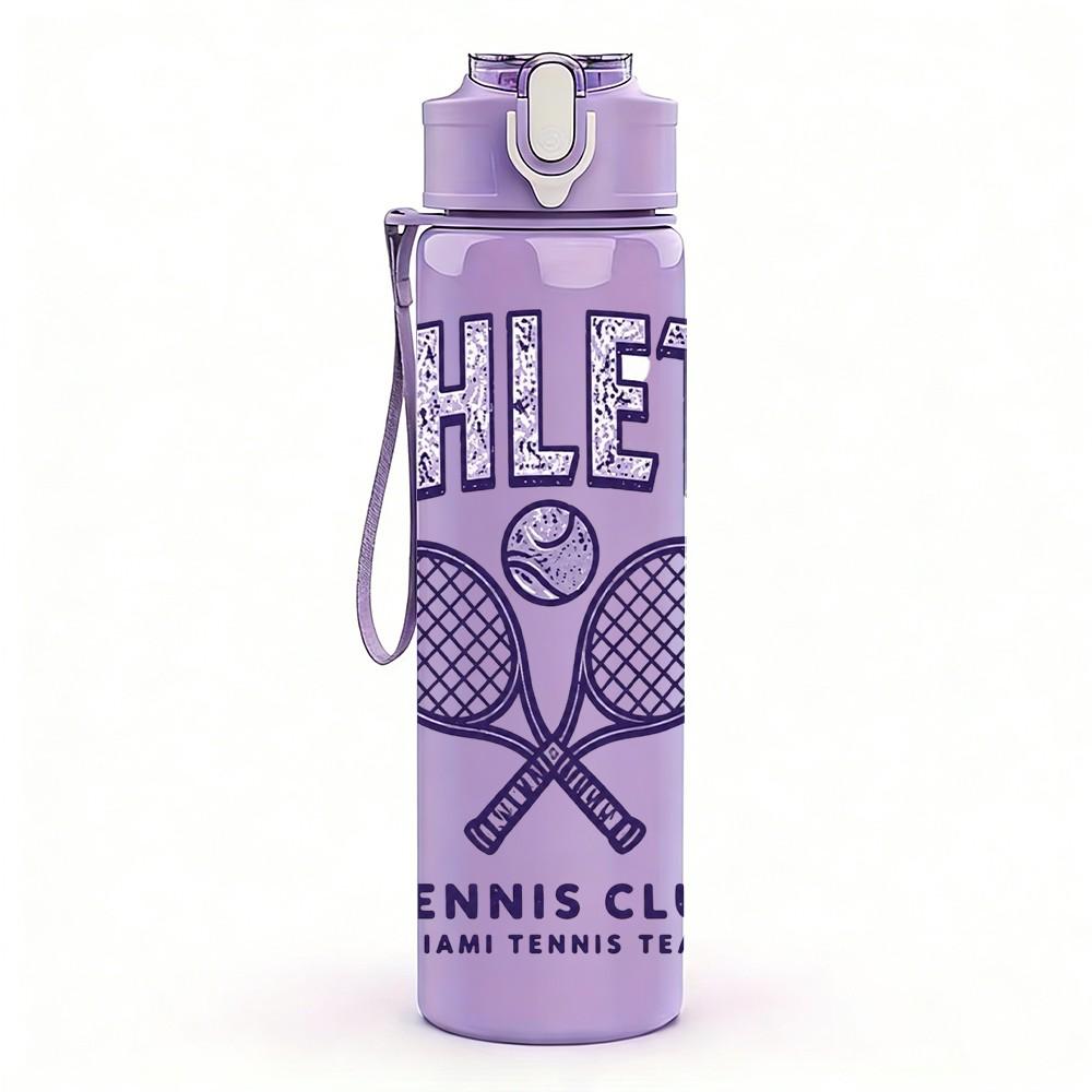 1PC Athletic Tennis Club Badge 750ml Color Plastic Sports Water Bottle Leakproof Flip Straw Lid Suitable for Sports Office Home Use