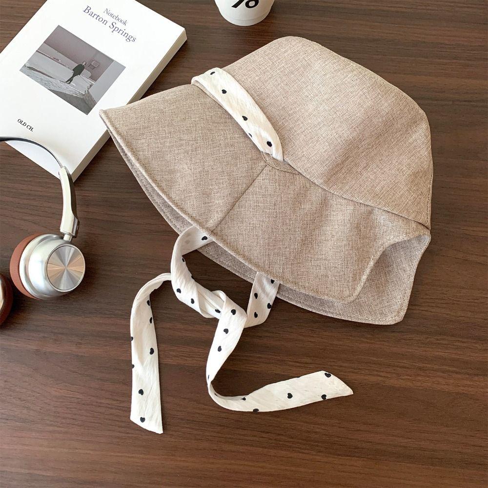 Portable Polka Dot Ribbon Women Fisherman Hat Lace Wide Brim Sunshade Hat Cotton Breathable Summer Sun Hat Ladies