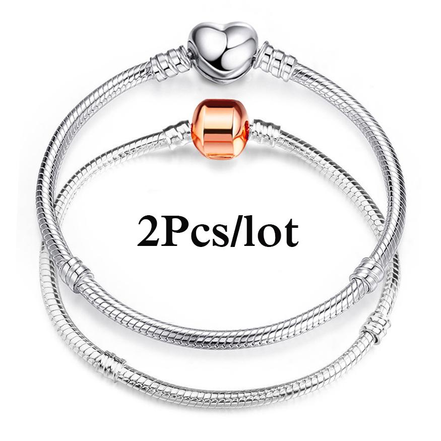 2 Stück/Los Sonderangebot 3mm Silberfarbene Schlangenkette Charm-Armband Für Damen Herren Passend für DIY-Armbänder Schmuck Geschenk