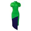 Women's Summer Oblique Neck Fashion Temperament Short Sleeve Hip Wrap Color Matching Pencil Skirt African Dress