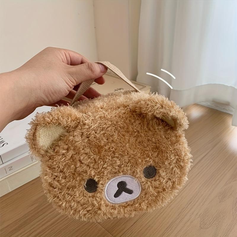 1pc Women Pouch Cute Plush Teddy Bear Makeup Bag Kawaii Portable Travel Cosmetics Lipstick Organizer with Mesh Pouch Girls Gift