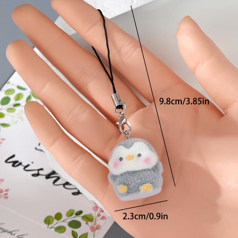 Fun Cartoon Flocking Animal Keychains Phone Lanyard Resin Cute Hexagonal Hedgehog Hippos Bag Earphone Case Pendant Girls Gift
