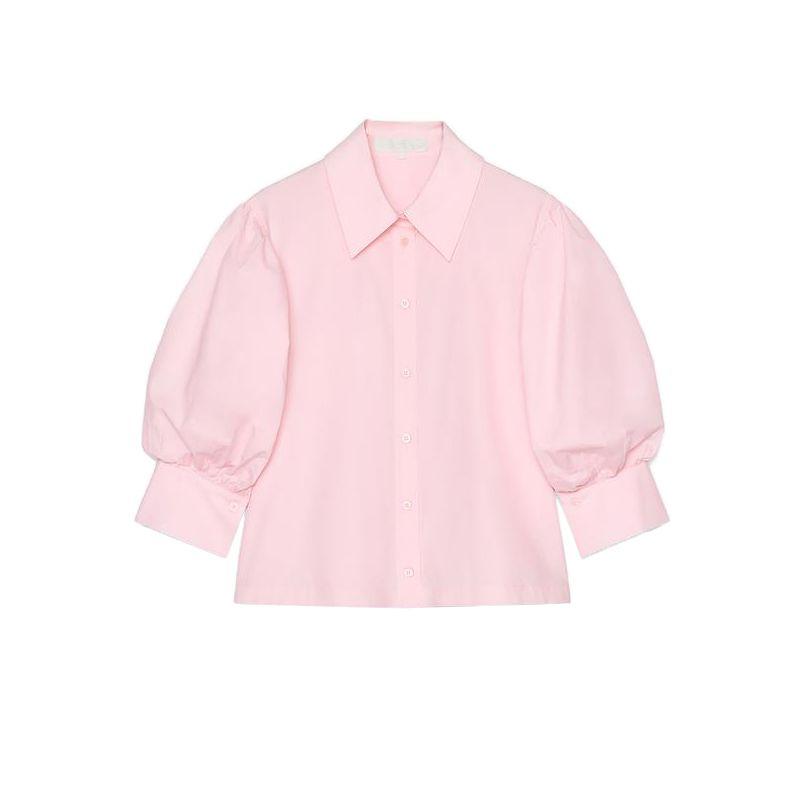 

Spring and Summer New Women s Clothing Commute Leisure Decorated Row Button Cotton Puff Sleeves Poplin Lapel Shirt 2731082 Pale pink L