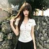 Polka Dot Polo Lapel Short-sleeved T-shirt Women's Summer Slim Fit and Thin Super Good-looking Shoulder Waist Top Pure Desire Wind Ins
