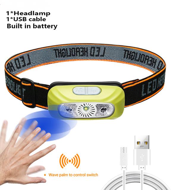 Mini Wiederaufladbare Leistungsstarke Sensor Scheinwerfer Angeln Camping USB Kopf Taschenlampe COB LED Kopf Licht Taschenlampe Scheinwerfer Front Laterne