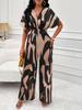 Spring/Summer Women's All-over Print Batwing Sleeve Wide-Leg Jumpsuit
