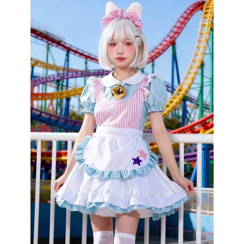 Maid Outfit Cosplay Polyester Fabric With Cute Apron And Bell For Halloween Cosplay Enthusiasts