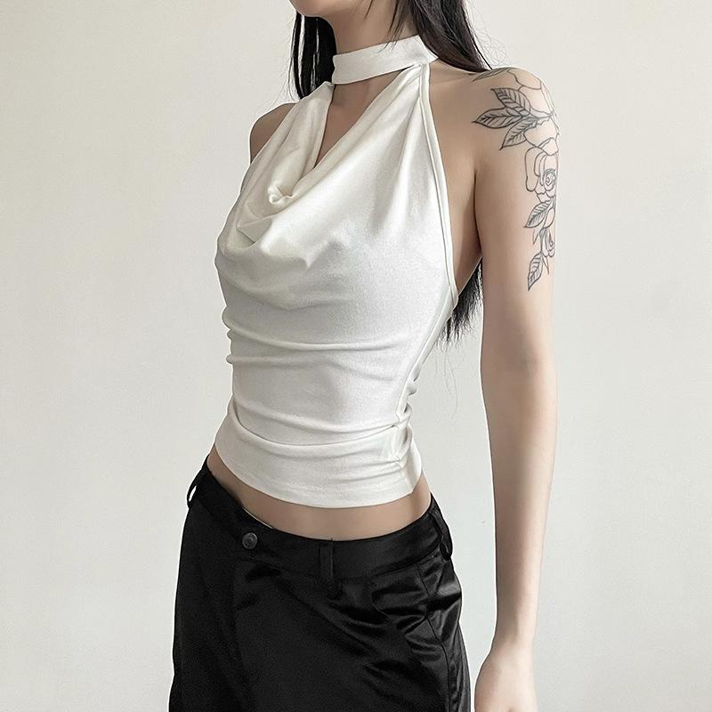 Solid Color Simple Casual All-match Cool Confident Sexy Beautiful High Street Summer Travel Women's Thin Halter Vest