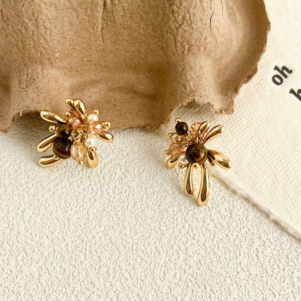 Golden Fireworks Tiger Eye Stud Earrings - Unique, Cool Style with High-End Luxury Feel
