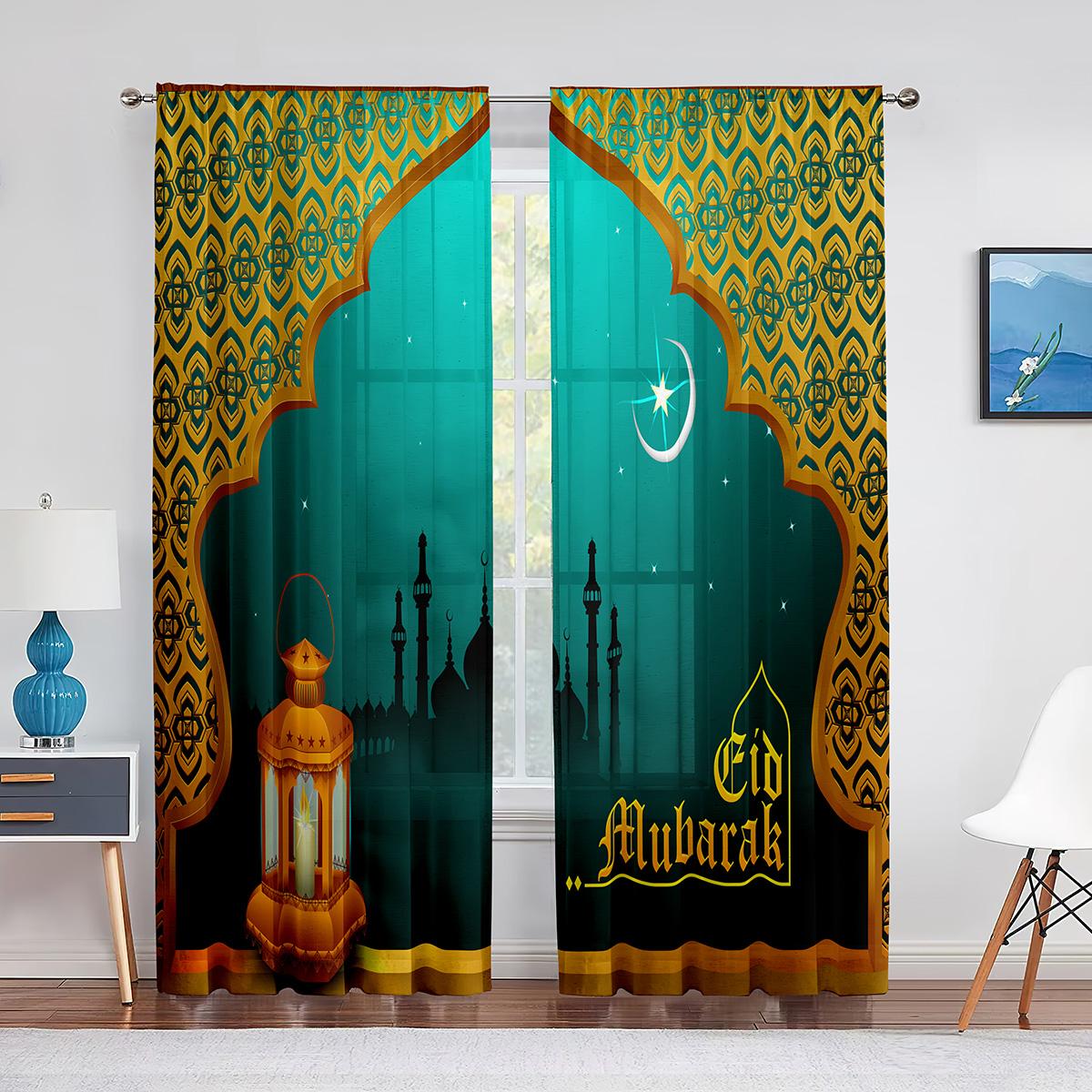 Рамадан Мубарак Прозрачная вуаль Шторы Мусульманский Ид Мубарак Окно Тюль Шторы для кухни — фото 7