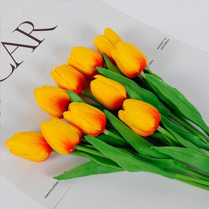 10 Pcs Tulips Simulated Flower Wedding Fake Flower Bouquet Shooting Props Home Living Room Decoration PU Simulated Flower