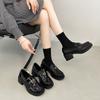 Schwarze britische High Heels Damen 2025 Herbst neue Plateau Erhöhung kleine Lederschuhe ein Pedal französische Loafer