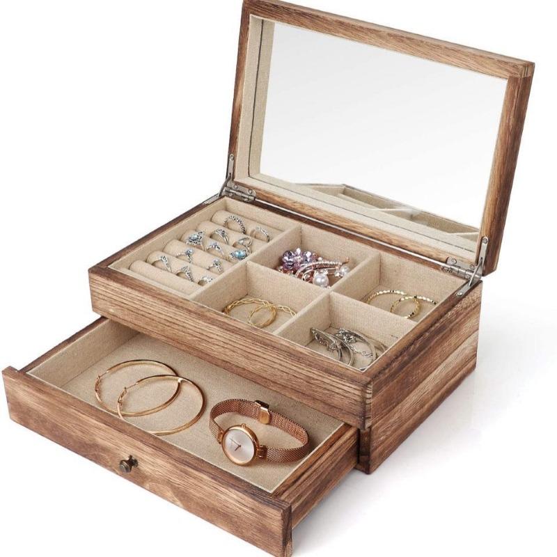 Wooden Jewelry Box Large 2Layers Multi Functional Organizer Jewelry Aesthetic Storage Box Retro Luxury Personalized Packaging Ornaments Funny Gifts
