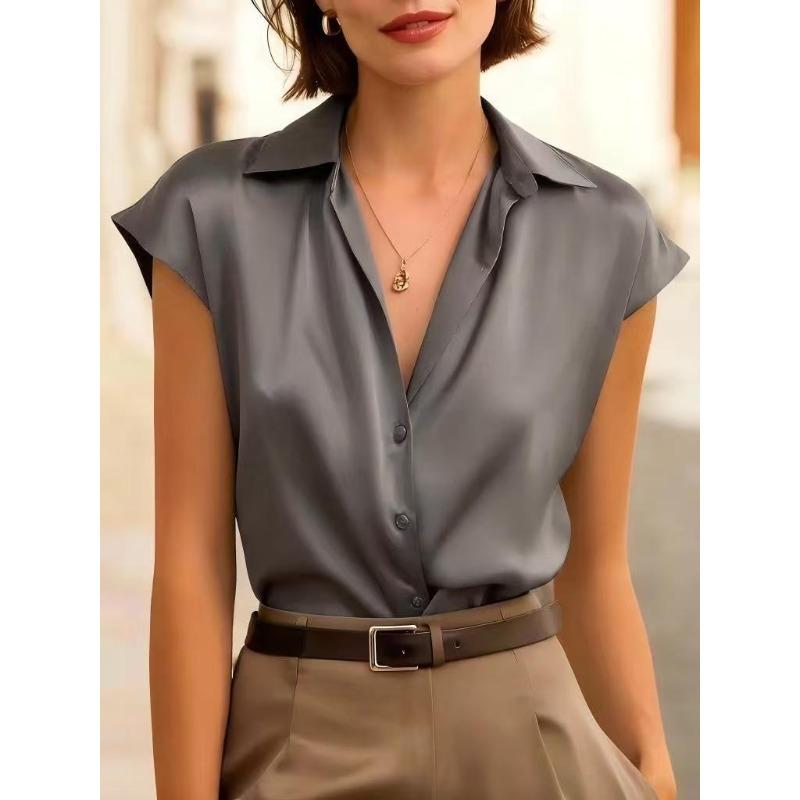 DICFY Women's Fashion Casual Summer Spring V-Neck Short Sleeve Blouses & Shirts