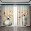 2PC Home Decoration Curtain Illustration Art Background With Pole Pocket Curtains, Kitchen, Coffee Shop, Living Room, Balcony