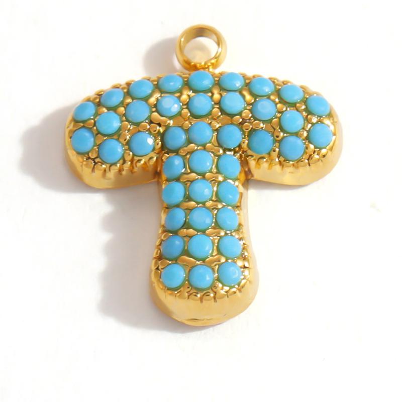 Capital A-Z Initial Letter Pendants Pave Blue Synthetic Stone Minimalist Jewelry Charm for DIY Craft Accessory