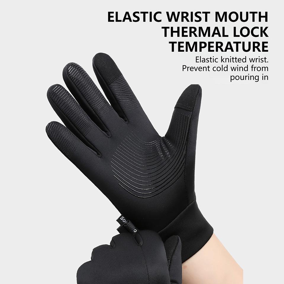 Winter Warm Compatible Full Finger Gloves Men's and Women's Black Anti Slip Thick Gloves Outdoor Cycling Windproof Lining Gloves