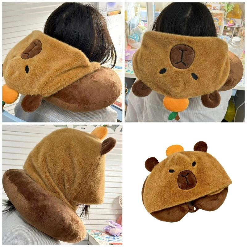 Soft and Plushie Hooded Neck Pillow Anime Figure Hooded Ushaped Pillow Portable