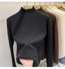 Korean Autumn and Winter New Fungus Lace Solid Color Long-sleeved Knitted Pullover Women's Basic Knitted Bottoming Shirt