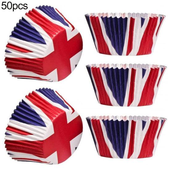 50/100/200 stk runde engangs kakekopper Vanntett oljetett kakeemballasje Silikonpapir UK flaggmønster dessert