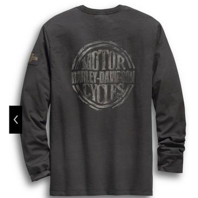 Original Harley-Davidson Discharge Print Herren Langarm T-Shirt Rundhalsausschnitt Weicher Stretchstoff Lässiges Oberteil