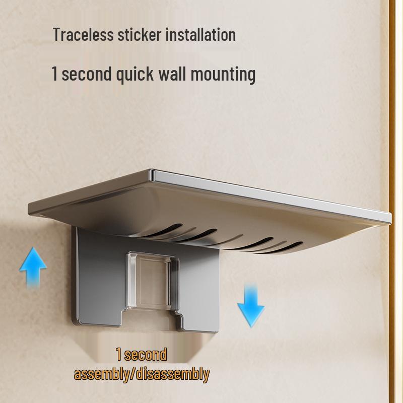 Wall-Mounted Adhesive Soap Holder with Draining Mesh Tray - No Drilling Required, Water-Free Soap Dish for Bathroom